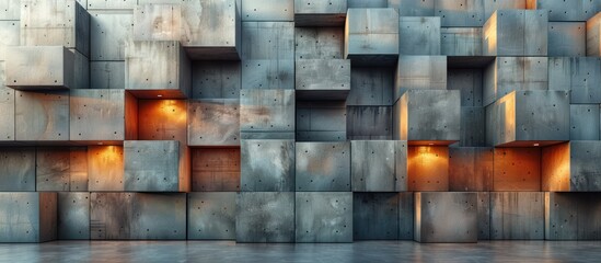 Abstract geometric cube background on concrete wall