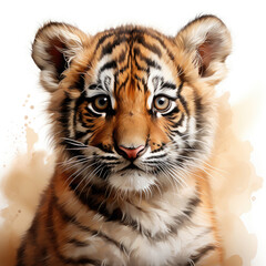 Fototapeta premium Watercolor Javan tiger, clipart Illustration, Generative Ai