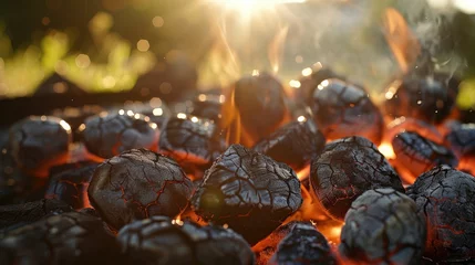  Charcoal briquettes grilling under the afternoon sun © 2rogan