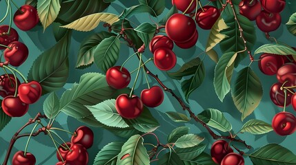 Realistic Cherry Tree Branches with Vibrant Fruit