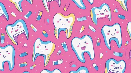 Retro cartoon teeth pattern for children s clothing print and medical packaging and fabric design