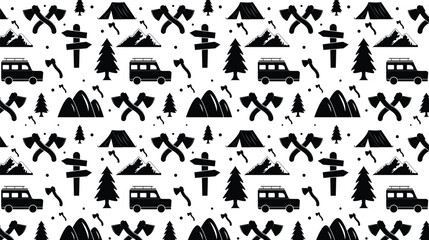 outdoors Camping elements set pattern vector background design 