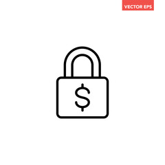 Single black finance security line icon, simple dollar lock  flat design vector pictogram, infographic interface elements for app logo web button ui ux isolated on white background