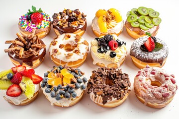 Naklejka na ściany i meble Variety of donuts on a white background