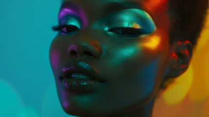 A beautiful black woman, close up, minimalism, vibrant colours, plain background, futurism, AI Generative