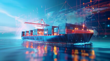 Container Cargo Ship Harbor: Distribution and Transportation Through Global Logistics Network