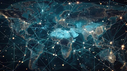 Naklejka na ściany i meble Mapping Global Network Connections: Digital World Map