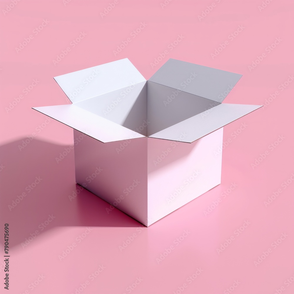 Poster create a 3d rendering of a minimalist open cardboard box, ai generative