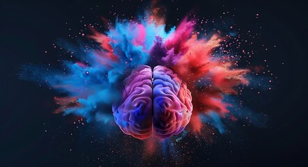Colorful powder paint explosion forming a brain model in the style of creative concept