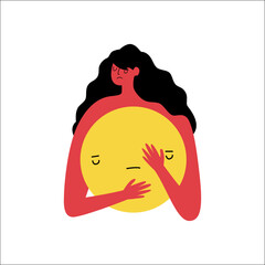 Embrace of Nature. Woman Holding the Sun and Earth Illustration