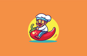 Cute Chef Chili Mascot logo Design