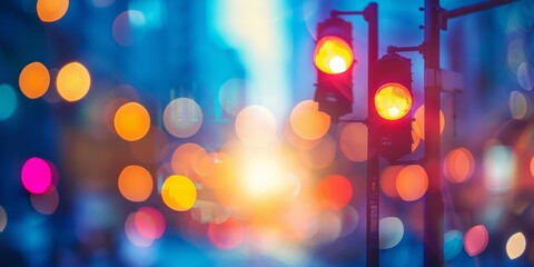 Traffic Light on Side of Road. Generative AI - obrazy, fototapety, plakaty