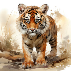 Watercolor Malayan tiger, clipart Illustration, Generative Ai - obrazy, fototapety, plakaty