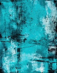 Abstract grunge art in turquoise blue tints. Contemporary painting. Modern poster for wall decoration