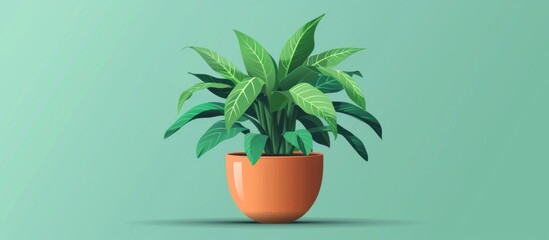 A small plant with green leaves is placed in a pot, set against a vivid green background, creating a simple and serene composition