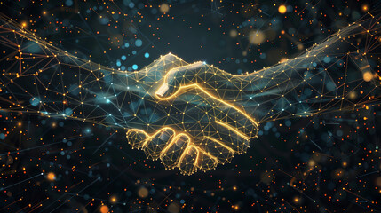 Digital Connection Concept with Glowing Handshake Network - obrazy, fototapety, plakaty