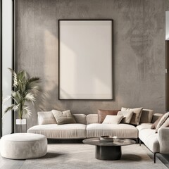 Mockup poster frame close up in interior background, 3d render. Living wall