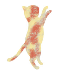 横向きで二足で立つ猫　クレヨンタッチ　オレンジ