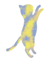 横向きで二足で立つ猫　クレヨンタッチ　黄色