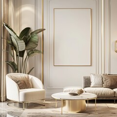 wall mock up poster frame in modern interior background, living room, Contemporary style, 
