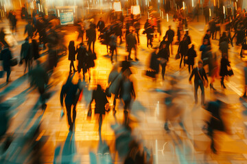 Long exposure shot of crowdy business people walking in fast motion