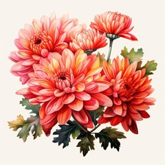 Watercolor chrysanthemum clipart with bold and vibrant blooms