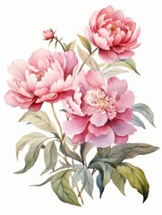 Watercolor peony clipart with delicate petals and vibrant hues