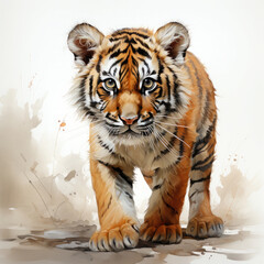 Fototapeta premium Watercolor Malayan tiger, clipart Illustration, Generative Ai
