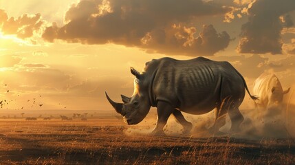 Protecting the endangered rhinos - obrazy, fototapety, plakaty