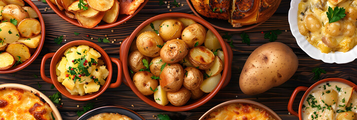 Assorted Homemade Potato Recipes: From Oven-Baked to Hashed Browns - obrazy, fototapety, plakaty