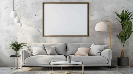 mock up poster frame in modern interior background, living room, Contemporary style, Living room wall poster mockup. Modern interior design.