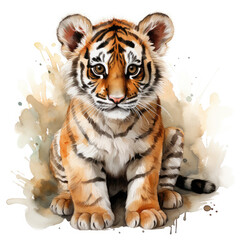 Watercolor South China tiger, clipart Illustration, Generative Ai