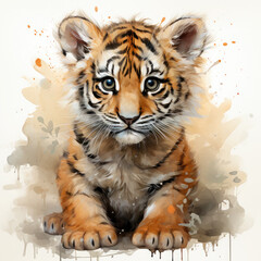 Watercolor South China tiger, clipart Illustration, Generative Ai
