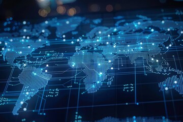 Naklejka premium Digital map of world network created with generative ai