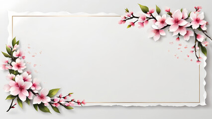 Sakura bloom flowers Banner Template on White Background"