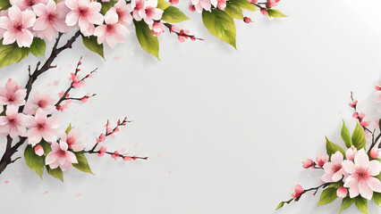Sakura bloom flowers Banner Template on White Background