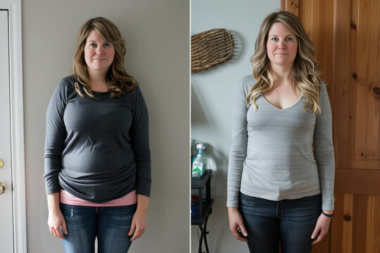 Side by side comparison of women before and after weight loss