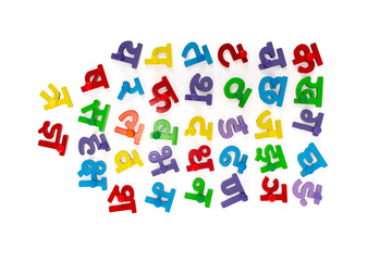 Hindi Alphabets Kids Toys and Color Learning Educational Board, Colorful Children toys Isolated in White Background.