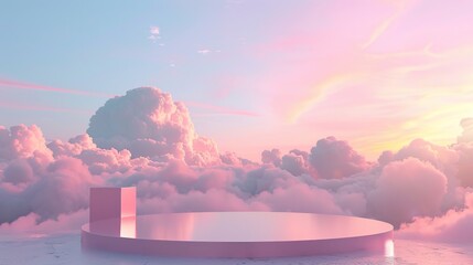 Background pink podium sky 3d platform luxury product beauty display render heaven dreamy stage. Pink stand smoke scene podium white background pastel romantic space sunset abstract backdrop light.