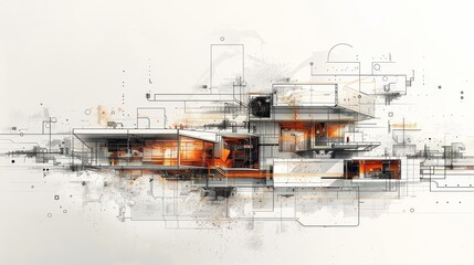 Fototapeta premium Hand drafting a design Modern Building