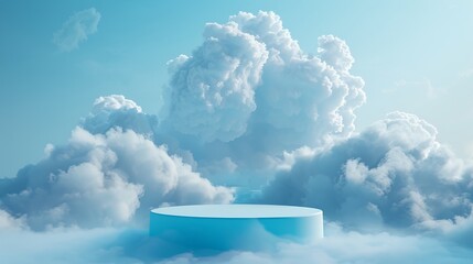 Cloud background podium blue 3d product sky white display platform render abstract stage pastel scene. Podium stand light minimal cloud background studio dreamy pedestal backdrop png smoke geometric.