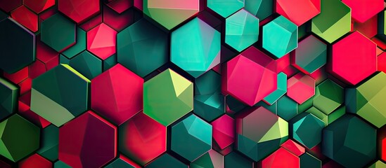Vibrant red, green, blue hexagon mosaic bursts with colorful energy 🟥💚🔵 Add dynamic flair to any space! #ColorfulGeometry