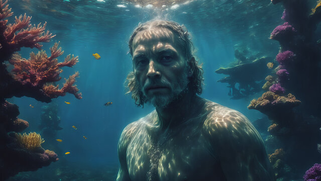 Mythical humanoid man underwater creature
