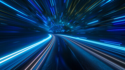 Fototapeta na wymiar high speed light trails abstract background, futuristic cyber tech wallpaper 