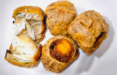 deep fried crab meat roll cake or Hoi Jo, full loaded crab meat in tofu wrap, Chinese restaurant food style