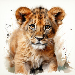 Watercolor Southern African Lion, clipart Illustration, Generative Ai