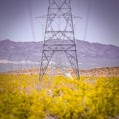 Power lines in an empty desert