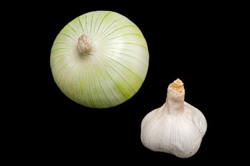 Onion and garlic with black background