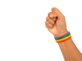 Top view of a rainbow wristband on a transparent background.