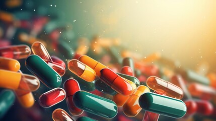 A close-up of a pile of colorful pills and capsules.
